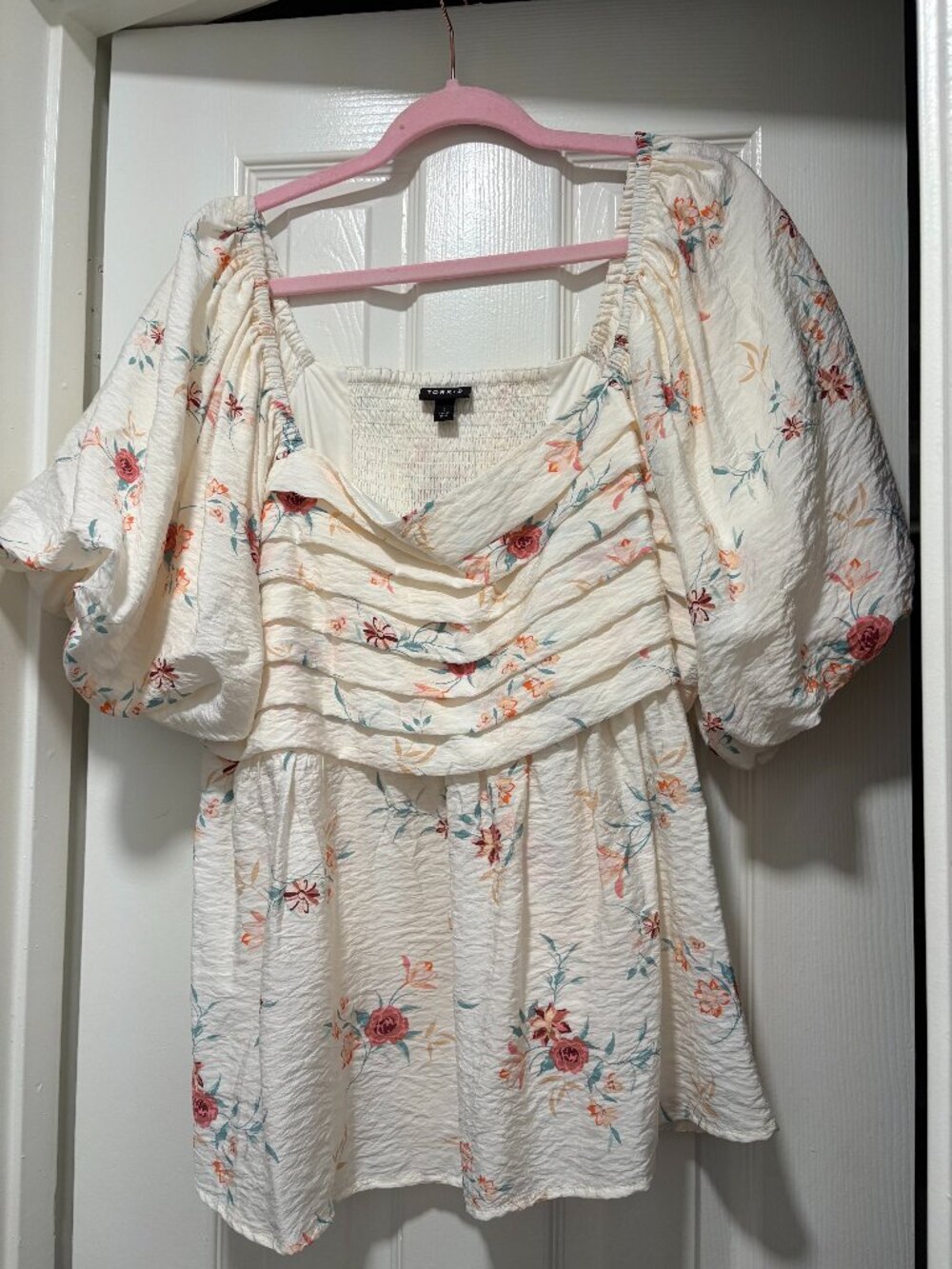 Torrid Cream Floral Blouse with Ruffle Detail